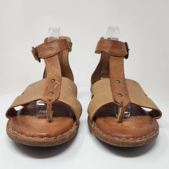 Born Timina T-strap Gladiator sandals Women 10 Tan & Natural Leather Heel Zip - Picture 4 of 13